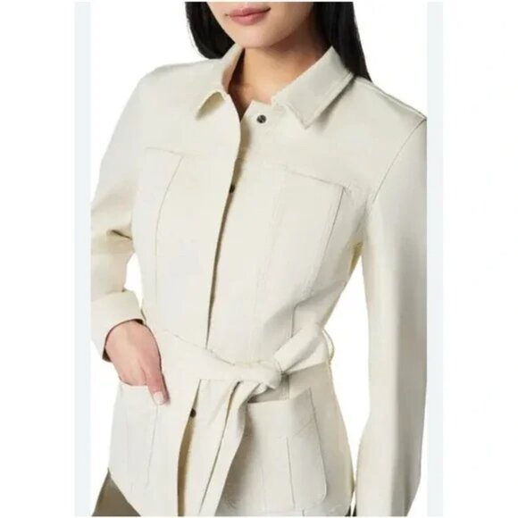 SPANX Stretch Twill Shacket Shirt Jacket Eggshell Belted Women's Size 1X NWT - Picture 2 of 12